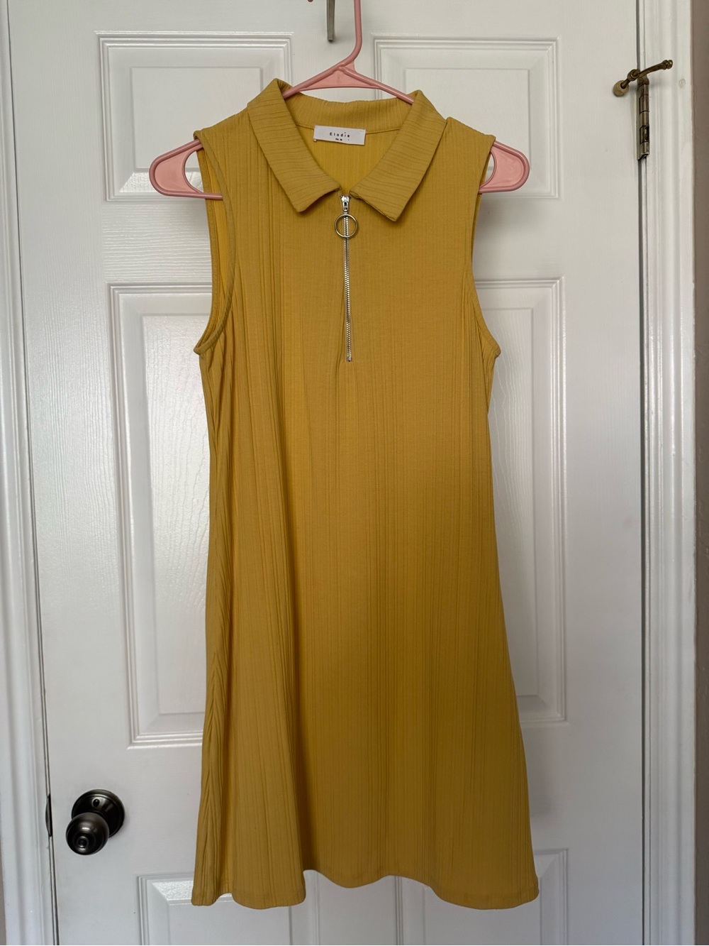 Elodie Sleeveless Zip-Collar Mini Dress in Mustard